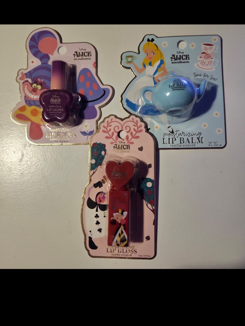 Disney Alice in Wonderland Lip Gloss & Balm Set of 3 Cheshire Queen Teapot